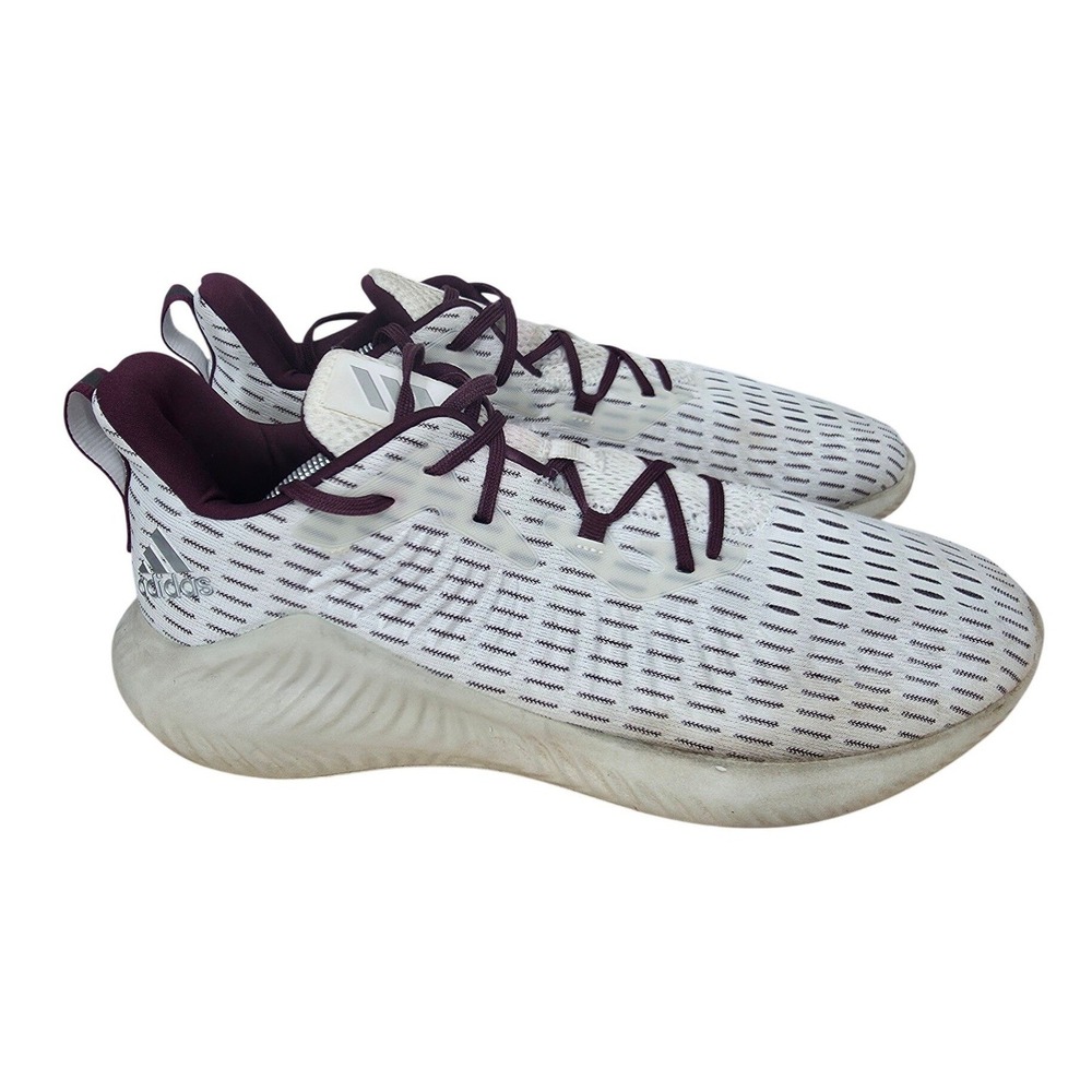 Adidas Alphabounce Running Shoes Mens 12 White Burgundy Sneakers Trainer EF8183